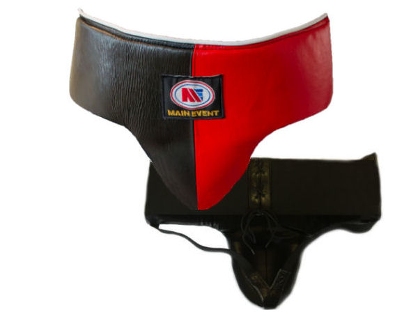 Main Event Boxing Pro Leather Groin Guard Protector Black Red